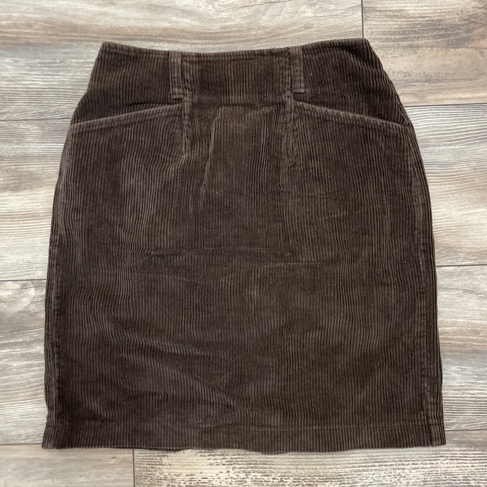 Vintage‎ Eddie Bauer Corduroy Mini Skirt Brown Pencil Sz 2P Pocket Kick Pleat